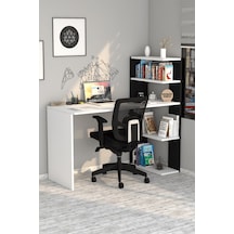 Moonlife Çınar Kitaplıklı Çalışma Masası Beyaz Siyah Beyaz