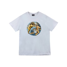 Aslan Kaplan Baskılı Unisex %100 Pamuk Beyaz T-shirt Beyaz