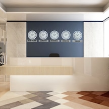 Modern 36 Cm Tabelalı Dünya Saatleri Beyaz 5 Li Otel Ve Resepsiyon Saati
