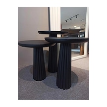 Wood Siyah 3 Lü Set Mantar Yan Sehpa Fiskos Çiçeklik Decorative