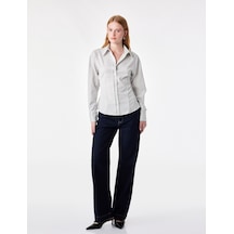 Koton Klasik Yaka Slim Fit Çizgili Uzun Kollu Gömlek Ekru Çizgili 7wak60189pw