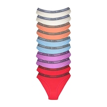 Royaleks 10 Adet Beli Yazılı Pamuklu Kalın Lastik Kadın Slip Külot Asorti