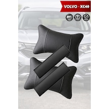 Volvo Xc40 Uyumlu Lüks Deri Yastık Deri Kemer Koruyucu Set Siyah