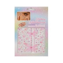 Pembe Kalp Ve Tül Kelebekli 3d Kristal Yüz & Tırnak Sticker Seti