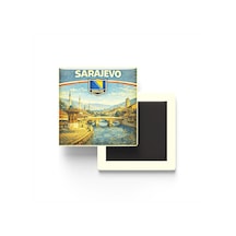 Bosna-hersek Saraybosna Şehri Temalı Vintage Buzdolap Magneti 9x9 Cm