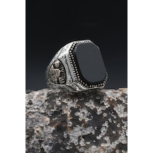 Mescidi Aksa Modelı Ve Allah Ve Muhammed Yazlı Oniks Taşlı 925 Ayar Gümüş Erkek Yüzük 902365 Gümüş