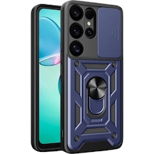 Samsung Uyumlu Galaxy S25 Ultra Kılıf Pars Lens Yüzüklü Silikon Lacivert