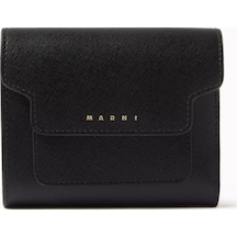Marni Saffiano Deri Kapaklı Cüzdan, Minimalist, Düzenli & Lüks Tasarım Siyah