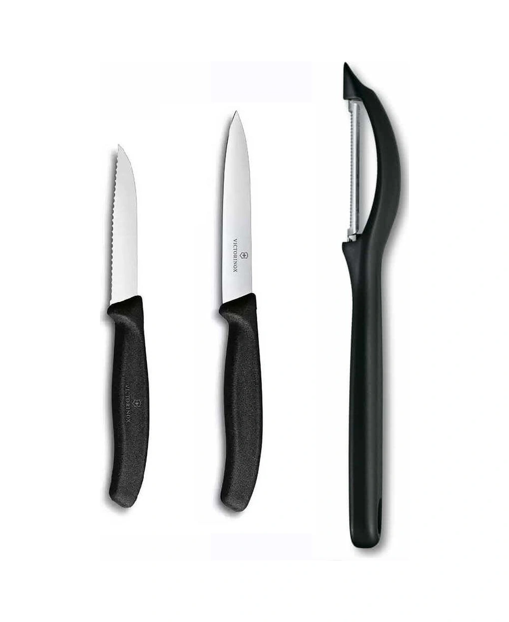 Victorinox 3 Lü Set Domates Soyacağı - 10 Cm Düz 8 Cm Tırtıklı Sebze Meyve Bıçağı Siyah
