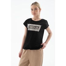 Fashion Friends Baskılı %100 Pamuklu Bluz Siyah Siyah
