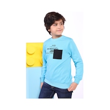 Toontoy Erkek Çocuk Cep Detaylı Baskılı Sweatshirt Mavi