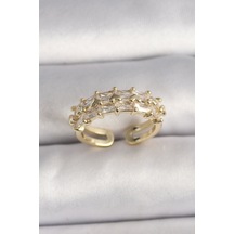 Pirinç Gold Renk Zirkon Taşlı Ayarlanabilir Yüzük Çok Renkli
