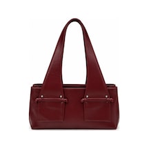 Levano Leather Hakiki Deri Kadın Omuz Çantası Büyük Şık Deri El Ve Omuz Çantası, Günlük Tote Çanta 40x20 Koyu Kırmızı