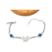 Çelik Cam Göz Detaylı Kelebek Bileklik 001