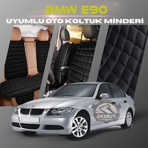 Bmw E90 Siyah Renk Tay Tüyü Cepli & Terletmez Sırtlı Oto Koltuk Minder Seti - Koltuk Koruma Kılıfı Ön & Arka Tam Set
