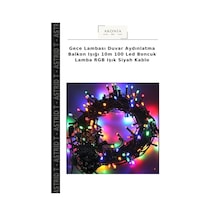 Gece Lambası Duvar Aydınlatma Balkon Işığı 10m 100 Led Boncuk Lamba Rgb Işık Siyah Kablo Çok Renkli