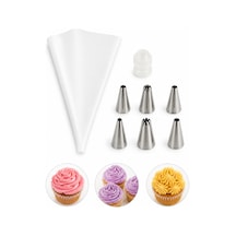 Krema Sıkma Torbası Seti 7 Li Pasta, Cupcake Ve Kurabiye Süsleme Aparatı Beyaz