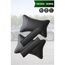 Skoda Elroq Uyumlu Deri Kemer Koruyucu Siyah Lüks Set Deri Yastık
