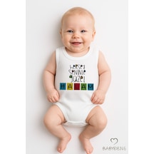 Babyden's Her Şey Seninle Güzel Halam Yazılı Kolsuz Bebek Body %100 Pamuklu Unisex Body Beyaz