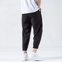 Mengtuo Erkek Yazlık İnce Geniş Lastikli Moda Buz İpek Pantolon - Siyah