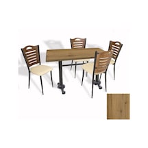 Çipa Döküm Ayak - Papelli Sandalye Mutfak Masa Takımı Werzalit, Wermodin Ve Allzalit Tabla - Canyon Palace Oak - Krem - 80x140 Çok Renkli