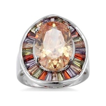 Dancemonkey Zirkon Yüzük Sodrov Şampanya Renkli Oval Kristal Kadın 7 Kc Lüks Moda Takı Çok Renkli