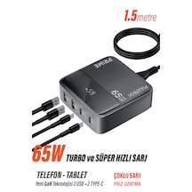 45w Süper Hızlı - 65w Turbo Hızlı Şarj Cihazı 4in1 Gan Teknolojisi 2 Usb+2 Type-c Pd 3.0 Lcd Ekranlı Black