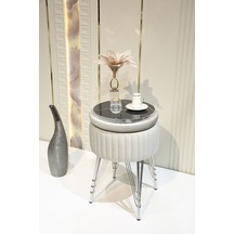 Bianco Metal Ayaklı Puflu Zigon Sehpa Krom Bej Chrome Beige