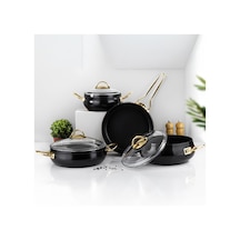 Lines L-5094 Yonca Güveç 7 Parça Tencere Seti - Siyah Altın Kulp