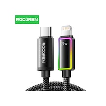 Rocoren 27w Type-c To Lightning Rgb Aydınlatmalı Örgülü Şarj Ve Data Kablosu 1 Metre