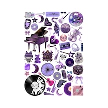 50 Adet Mor-pembe Müzik Temalı Sticker Seti - Etiket Seti Scrapbook Bullet Journal