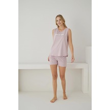 Pijamoni Kadın Süprem Kumaş Sıfır Kollu Şortlu Vizyon Pembe Pijama Takımı Vizyon Pembe