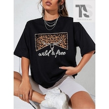 Tarzsokak Western Cowgirl Güneş Ve Slogan Grafikli Düşük Omuz Tişörtü Siyah