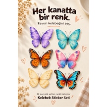 Kelebek Sticker Seti 22 Adet 1 Sayfa Renkli Kelebek Sticker Defter, Telefon, Laptop, Hediye Süsleme Etiketi Çok Renkli