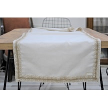 Dnc Home Tekstil Ndchome Özel Tasarım Organik Keten Krem Kum Rengi Dantelli Runner Masa Örtüsü 45 X 150 Krem