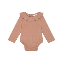 Antebies Organik Pembe Jakarlı Yakası Fırfırlı Çıtçıtlı Uzun Kollu Kız Bebek Body