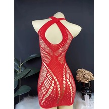 Intive Lingerie Intive Kadın Kırmızı Fileli Esnek Mini Derin V Dekolteli Çorap El Kırmızı