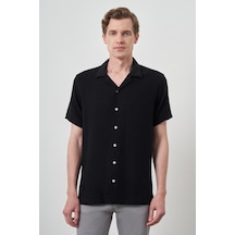 Morven Erkek Siyah Trend Keten Regular Fit Apaş Yaka Kısa Kol Gömlek 25ys004012001 Siyah Siyah