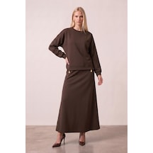 Casual Kahverengi Örme Sweatshirt