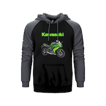 Kawaski Ninja 650r Gri Renk Reglan Kol Kapşonlu Sweatshirt Gri