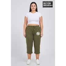 Süperlife Büyük Beden N Baskılı Kadın Şort Kapri Rahat Kalıp Cepli Bağcıklı 3xl-6xl Spr26bsrk591-19 Haki