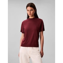 Calvin Klein Ss Silk Touch Fine K, Gex Bordo Kadın T-shirt