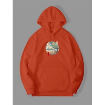 Harmandar 3 İplik Totoro Baskılı Turuncu Kanguru Cepli Kapüşonlu Sweatshirt Hoodie Totoroturuncusweat