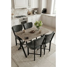 Reyo Falez Elma 110x70 Cm Masa Takımı 4 Sandalyeli Modern Mutfak Balkon Kafe Yemek Masası Seti Traverten - Antrasit 9887