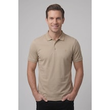 Efor Comfort Fit Rahat Kalıp %100 Pamuk Kıvrılmaz Yaka Bej Polo Yaka Tişört Ts 931