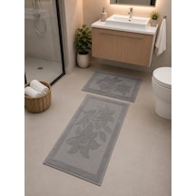 Kabartma Çiçek Desenli 2 Li Banyo Paspas Seti Yumuşak Dokulu Modern Banyo Halısı Gri
