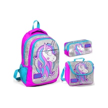 Coral High Pembe Gri Unicorn Kız Çocuk İlkokul Çanta Seti - Sırt