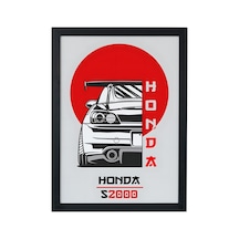 Honda S2000 Ahşap Çerçeveli Poster Tablo Vtec Spor Efsanesi Siyah
