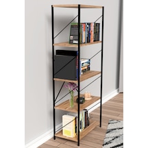 Metal Kitaplık 5 Raflı Ofis Kitaplığı Kitap Dosya Rafı Ceviz Kahverengi