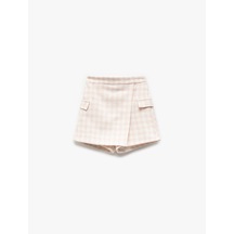 Koton Beli Lastikli Cep Detaylı Tüvit Şort Etek Pembe Ekose 5skg40138aw Pembe Ekoseli Pembe